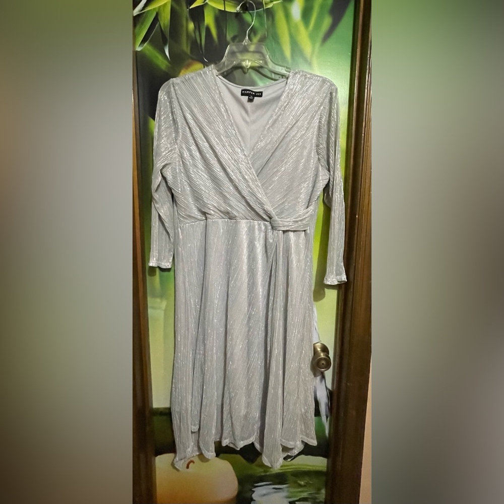 Harper Gray shimmer Wrap Gown with Tie Front and V-Neck
